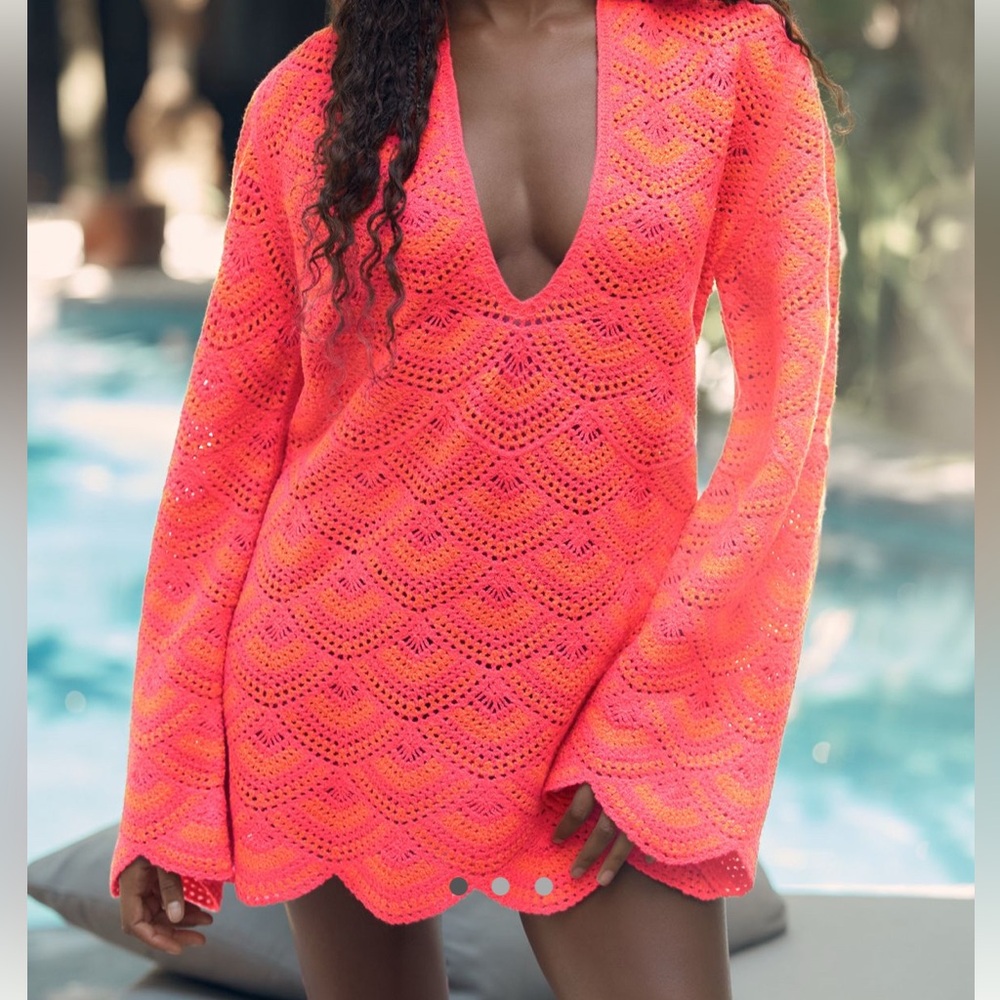 Vibrant Pink Crochet Swim Cover-Up